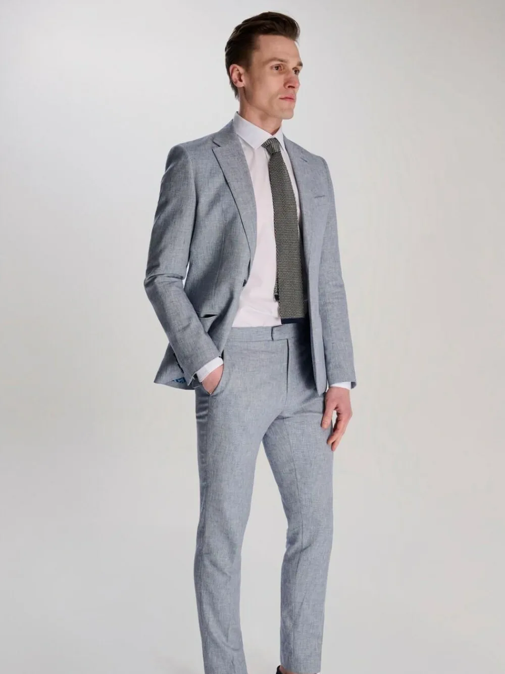 Harry Brown Giacomo Slim Fit Cotton Linen Suit Jacket Blue