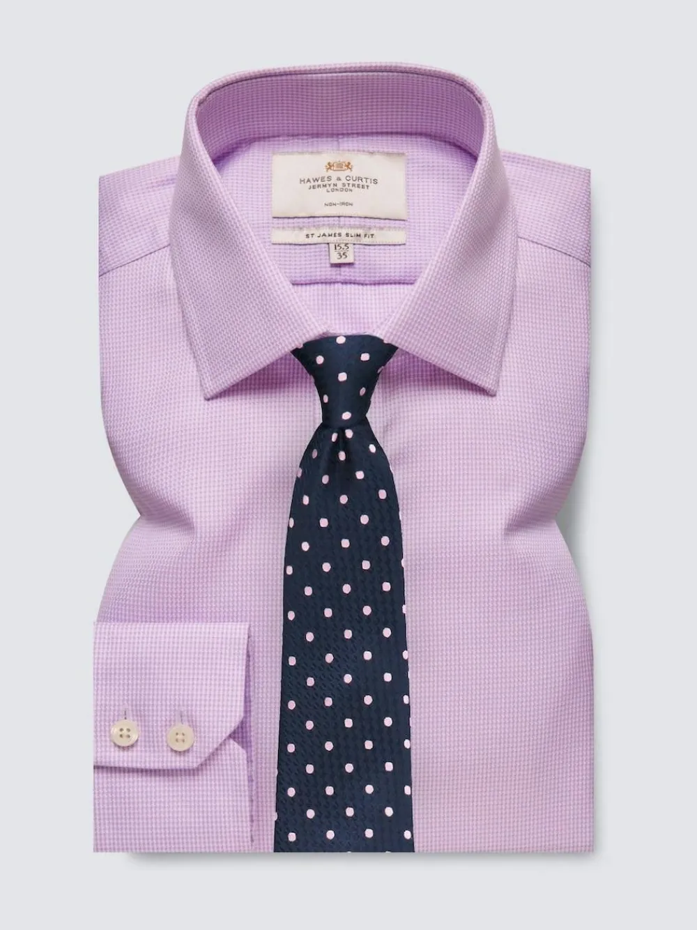 Hawes & Curtis Slim Non-Iron Dogtooth 100% Cotton Purple Shirt^ Shirts