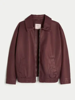 Sale Hollister Faux Leather Bomber Jacket With Removable Collar Red
