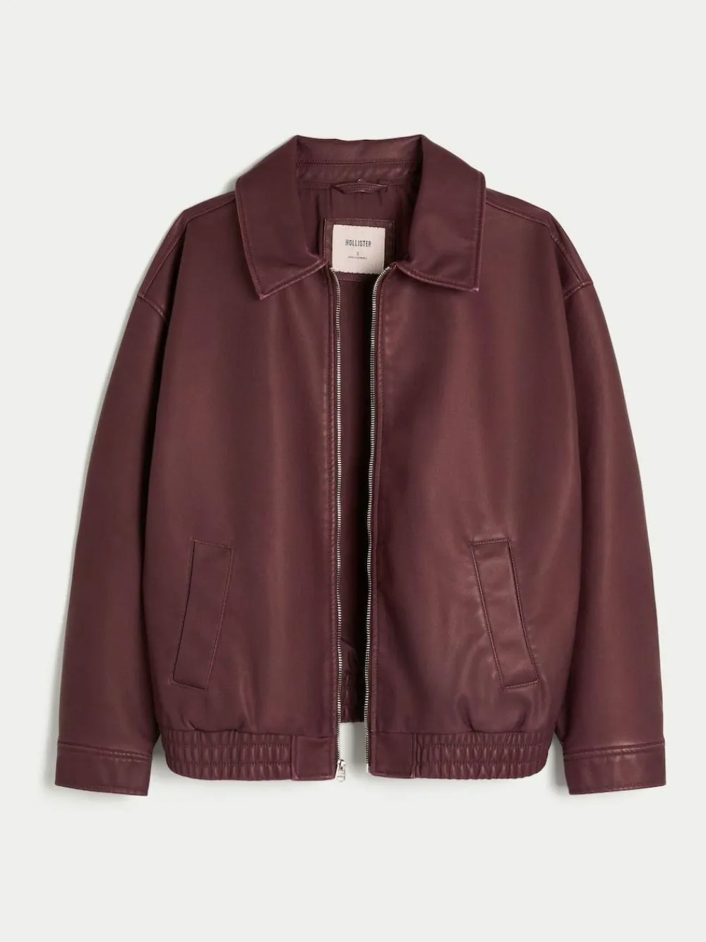 Sale Hollister Faux Leather Bomber Jacket With Removable Collar Red