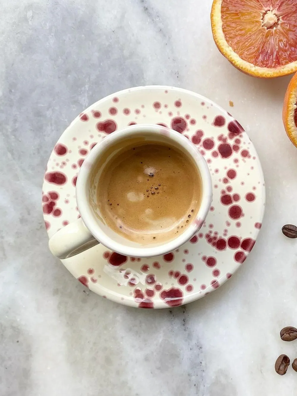 New Hot Pottery Set of 4 Splatter Espresso Set Cranberry