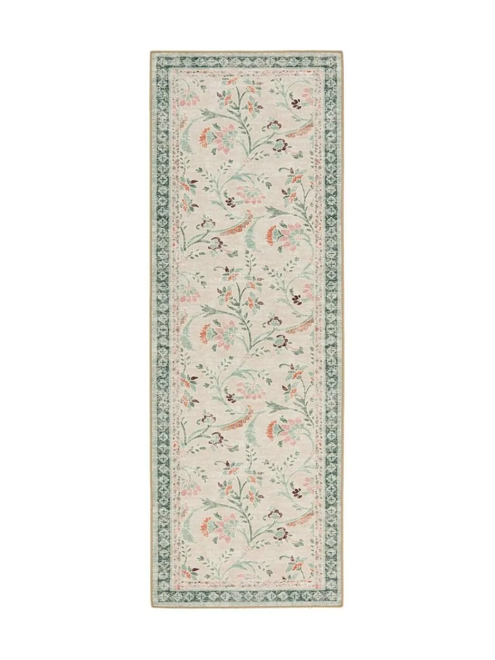 Hug Rug Green British Made Washable English Floral Print Runner^ Rugs & Runners