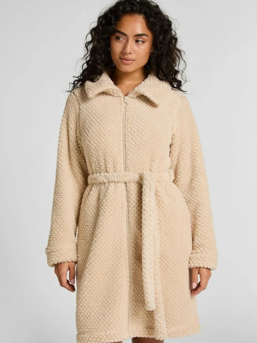 Outlet Hunkemoller Cream Fleece Zip Bathrobe
