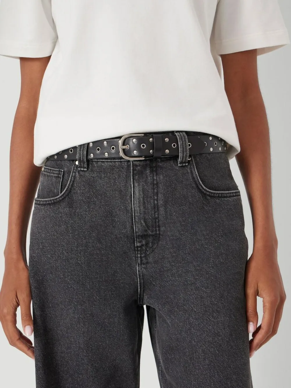 Hush Leather Studded Eyelet Belt Black