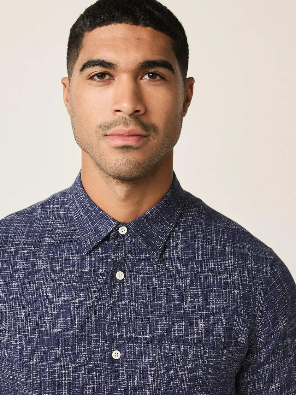 Next Indigo Blue Textured Crosshatch Short Sleeve Shirt