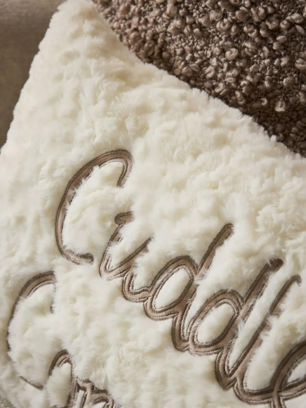 Next Ivory 50 x 30cm Cuddle Corner Slogan Faux Fur Cushion^ Cushions & Throws