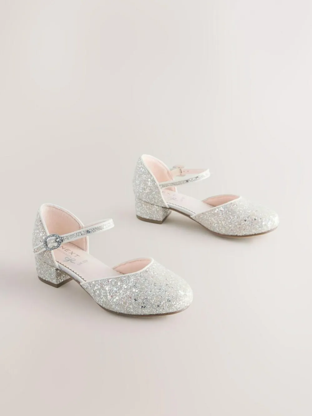 Best Next Standard Fit (F) Occasion Ankle Strap Low Heel Shoes Ivory Glitter