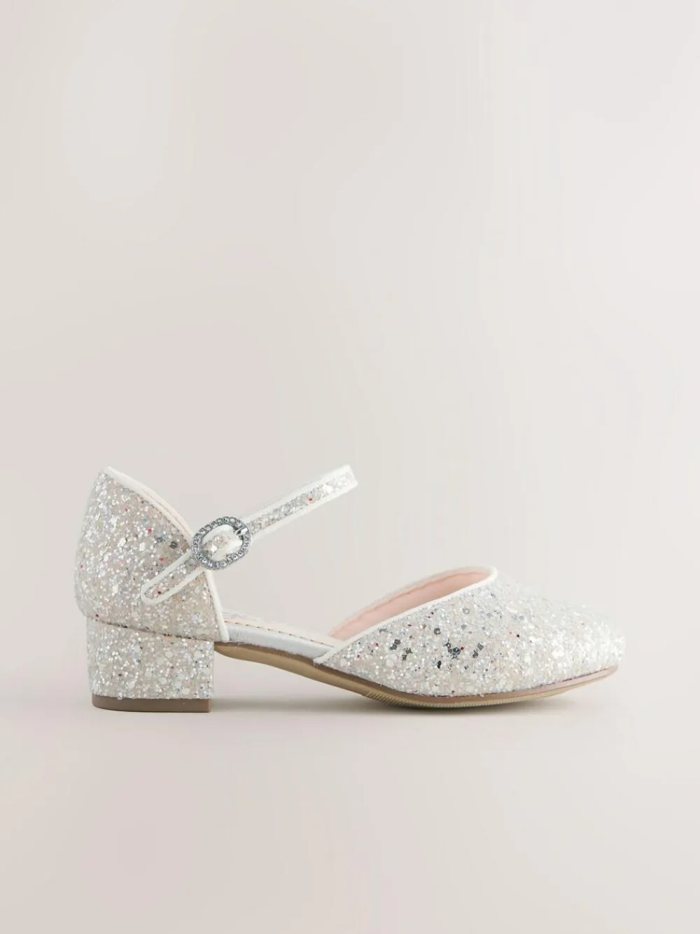 Best Next Standard Fit (F) Occasion Ankle Strap Low Heel Shoes Ivory Glitter