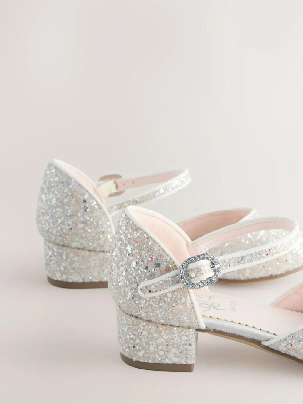 Best Next Standard Fit (F) Occasion Ankle Strap Low Heel Shoes Ivory Glitter