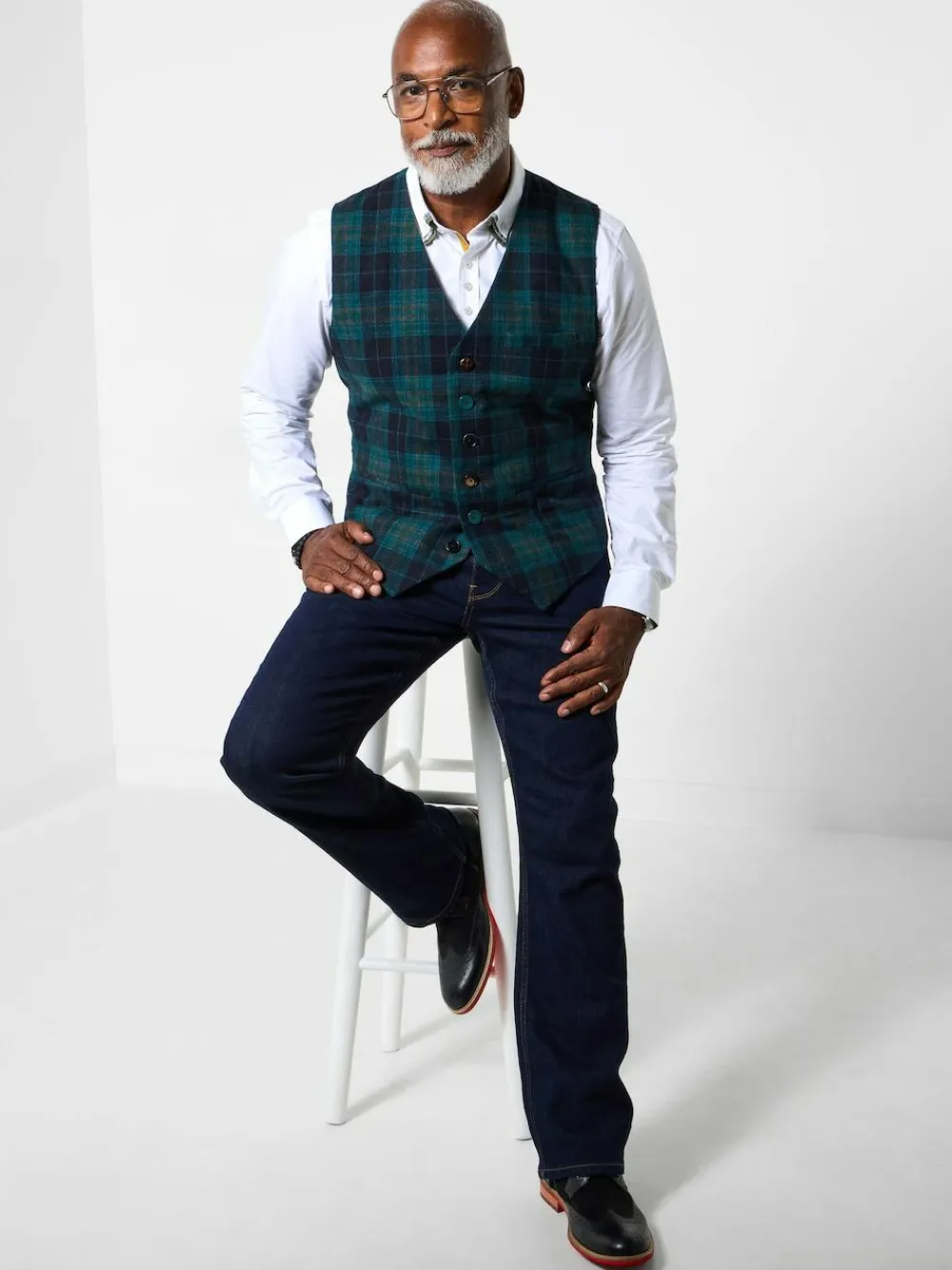 Joe Browns Green Contrast Buttons Check Trim Tailored Waistcoat^ Vests