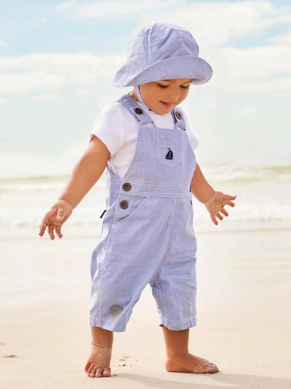 Jojo Maman Bébé Blue Boat Stripe Dungarees^BOY Rompers & Overalls|Dungarees