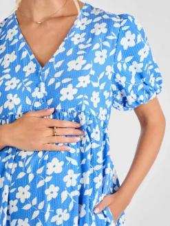 Jojo Maman Bébé Blue Floral Print Maternity Midi Dress^Women Midi Dresses|Dresses