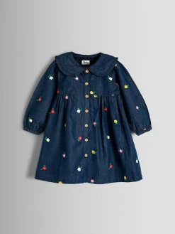 Jojo Maman Bébé Blue Heart Embroidered Chambray Dress^ Dresses