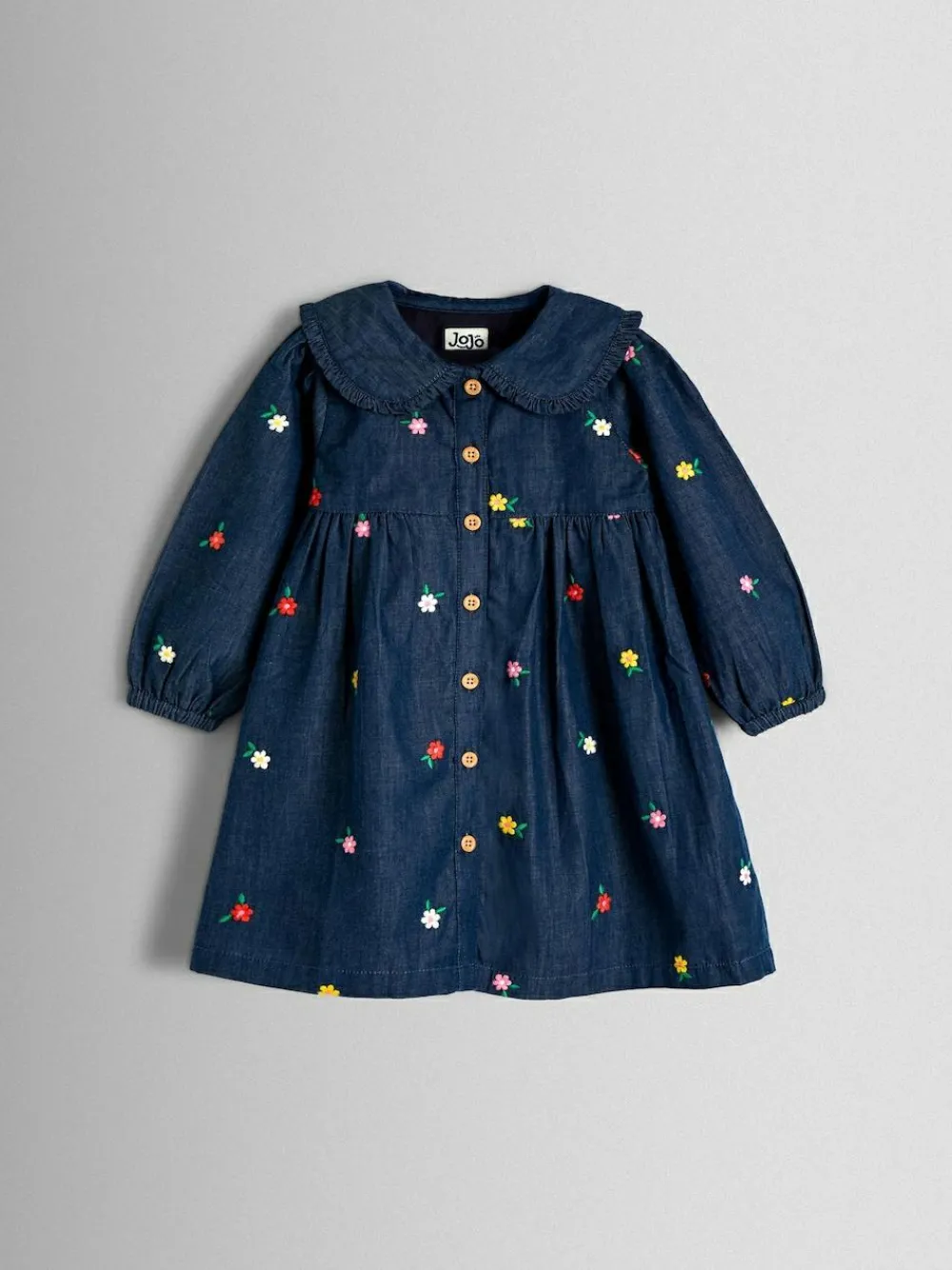 Jojo Maman Bébé Blue Heart Embroidered Chambray Dress^ Dresses