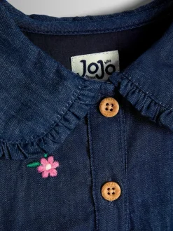 Jojo Maman Bébé Blue Heart Embroidered Chambray Dress^ Dresses