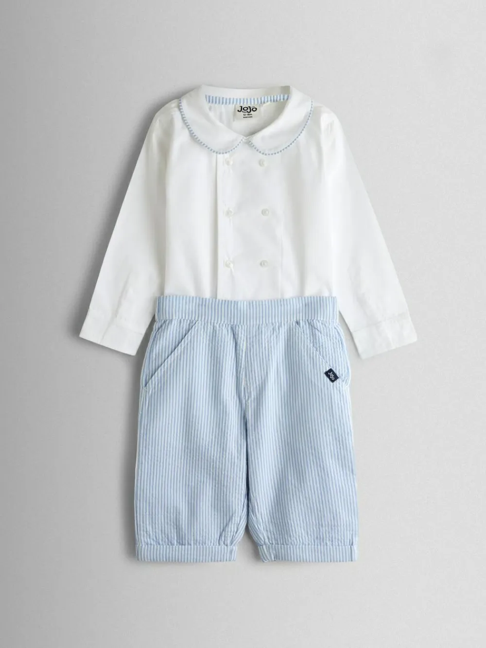 Jojo Maman Bébé Light Blue Double Breast Shirt & Stripe Shorts Set 2 Piece^ Shorts