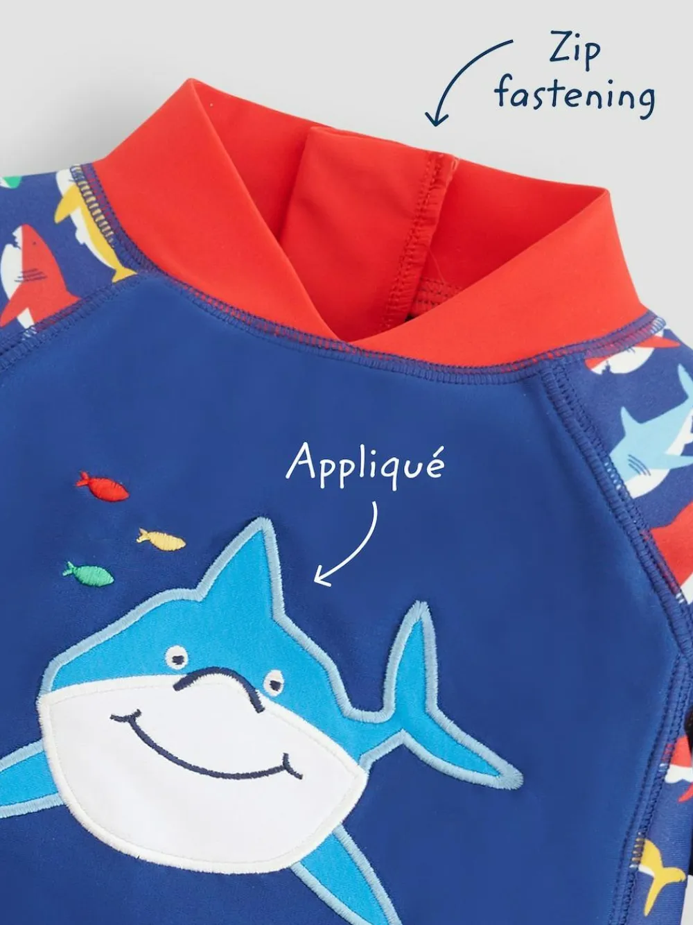 Clearance Jojo Maman Bébé UPF 50 1-Piece Sun Protection Suit Navy Blue Shark