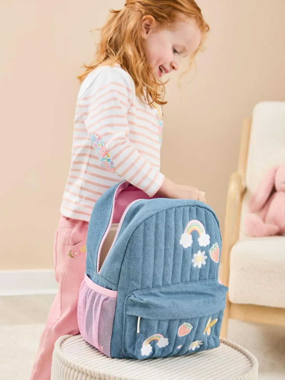 Jojo Maman Bébé Quilted Denim Embroidered Medium Backpack^ Bags