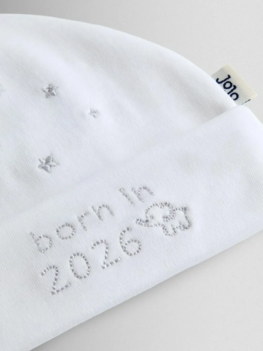 Jojo Maman Bébé White Born in 2026 Embroidered Hat^BOY Hats & Scratch Mitts|Newborn Accessories