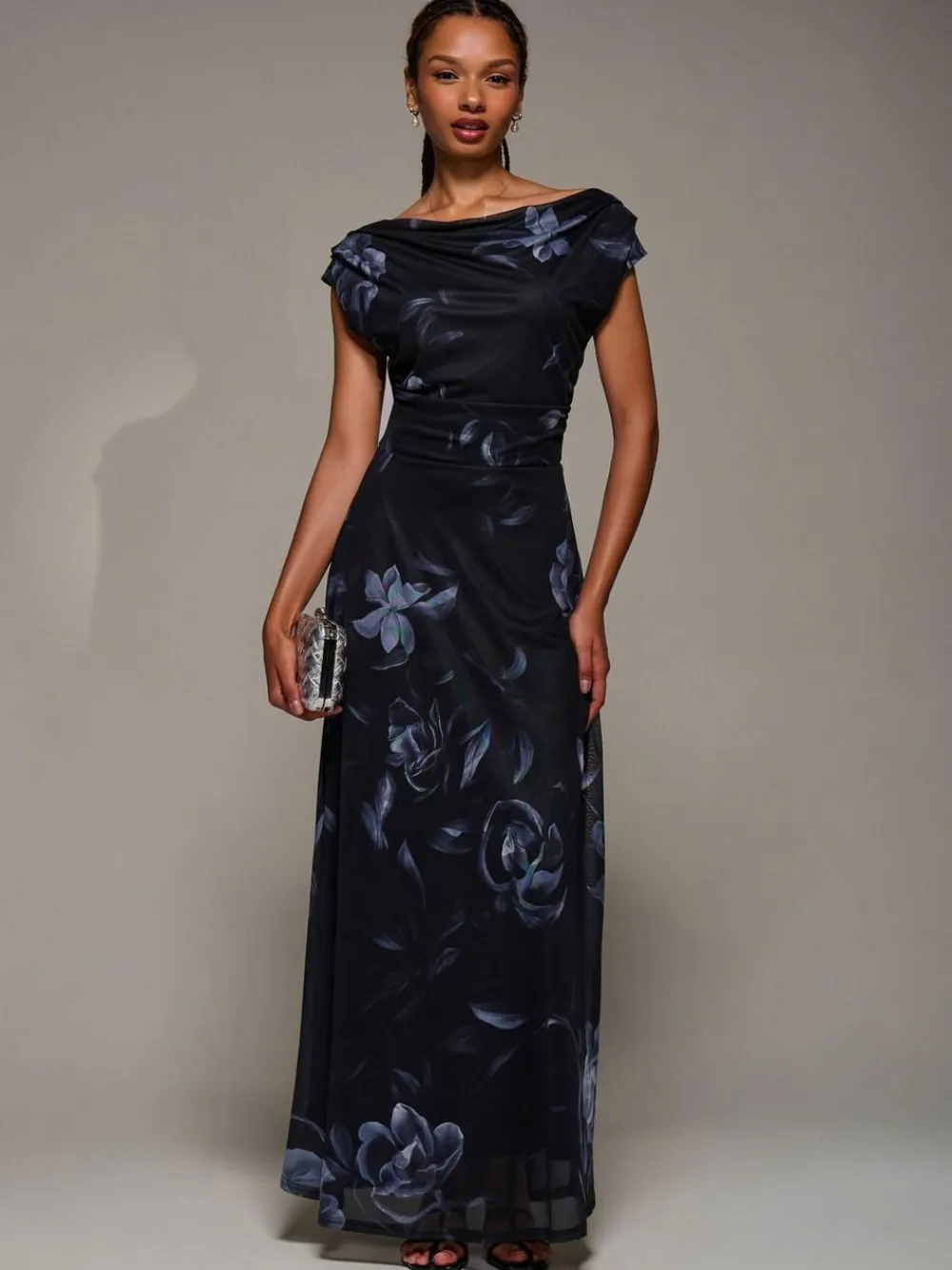 Jolie Moi Asymmetric Neck Mesh Maxi Dress^Women Maxi Dresses