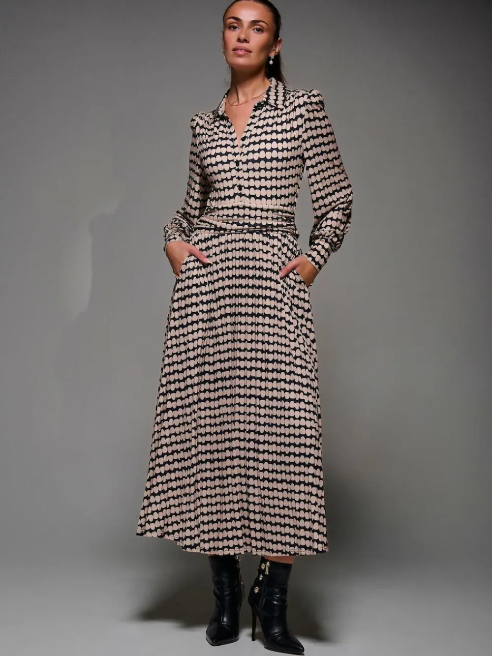 Jolie Moi Long Sleeve Pleated Jersey Maxi Dress^Women Maxi Dresses
