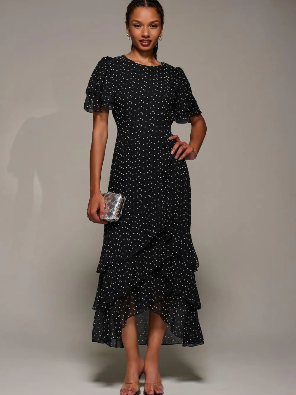 Hot Jolie Moi Ruffle Detail Chiffon Midaxi Dress Black