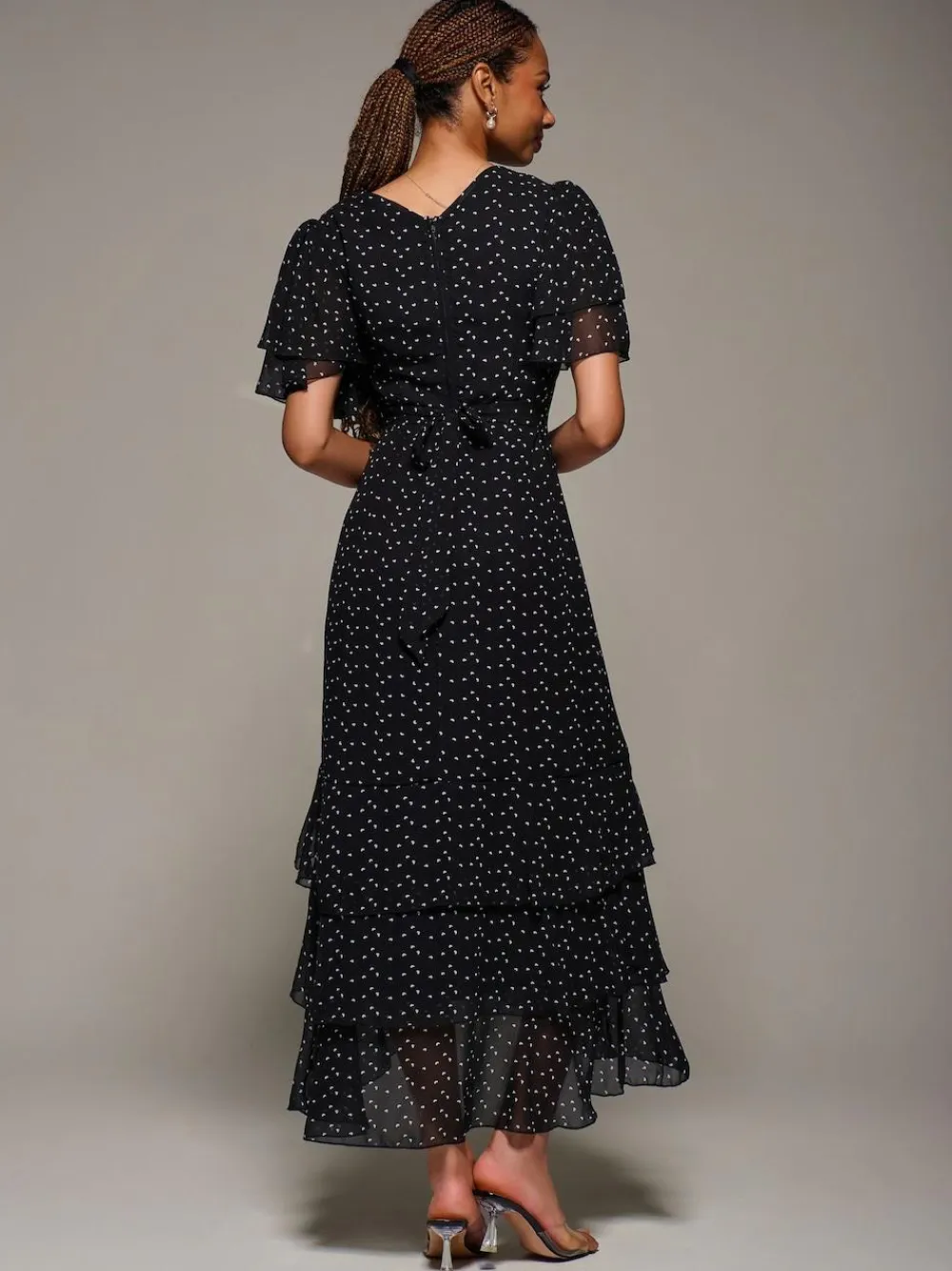 Hot Jolie Moi Ruffle Detail Chiffon Midaxi Dress Black