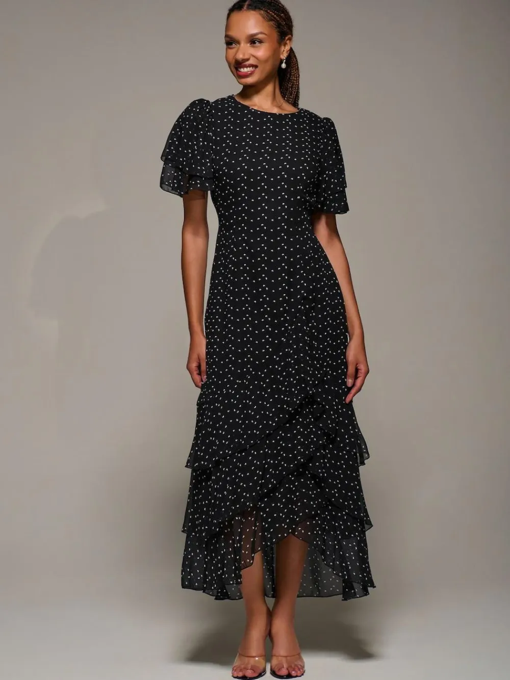 Hot Jolie Moi Ruffle Detail Chiffon Midaxi Dress Black