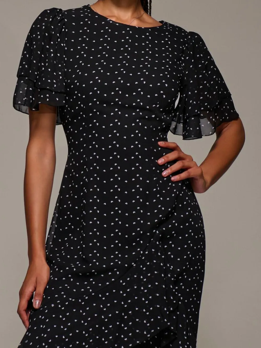 Hot Jolie Moi Ruffle Detail Chiffon Midaxi Dress Black