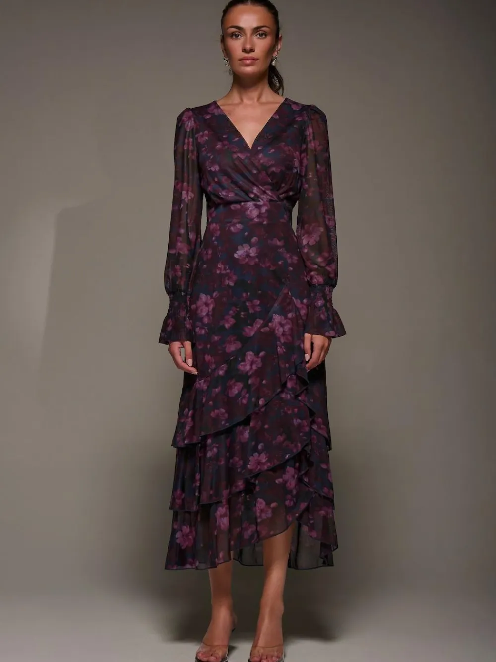Best Jolie Moi Blue Long Sleeve Ruffle Hem Mesh Maxi Dress