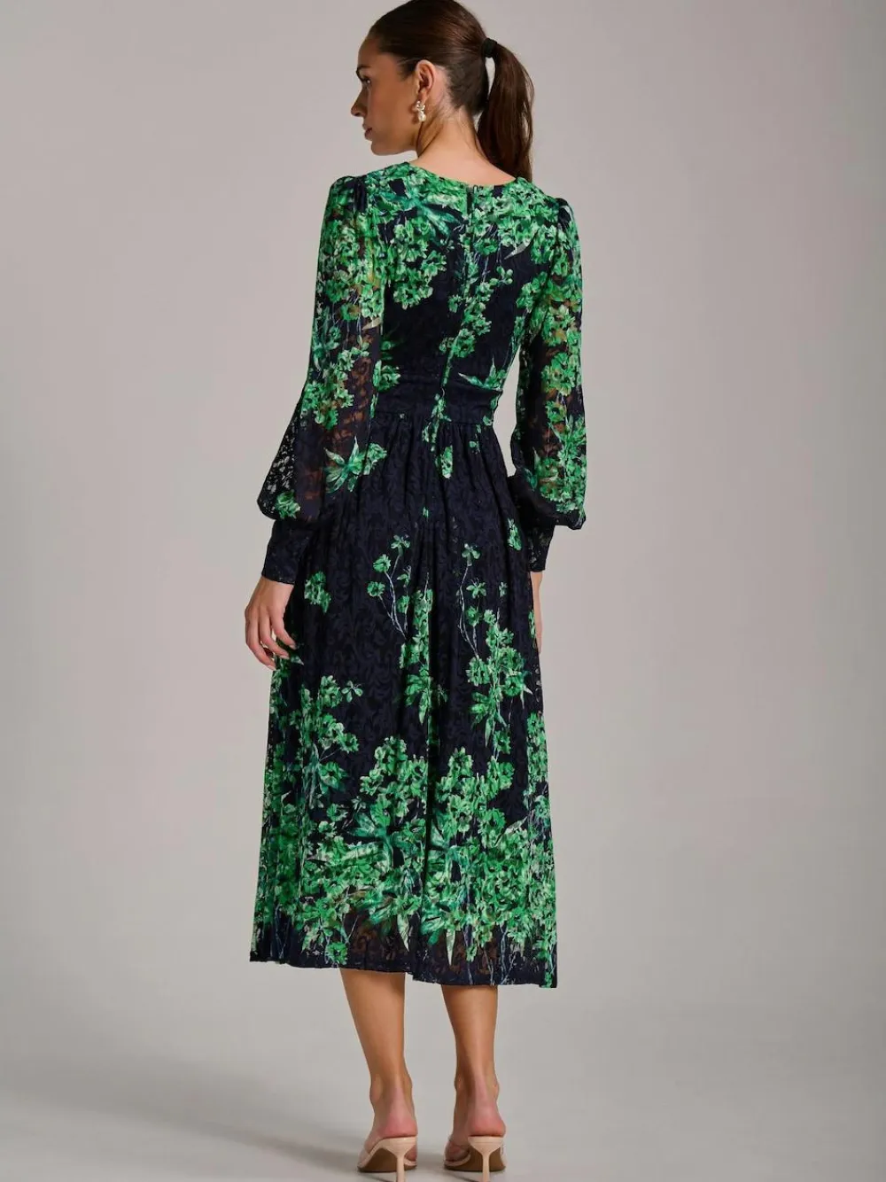 New Jolie Moi Blue Long Sleeve Print Lace Maxi Dress