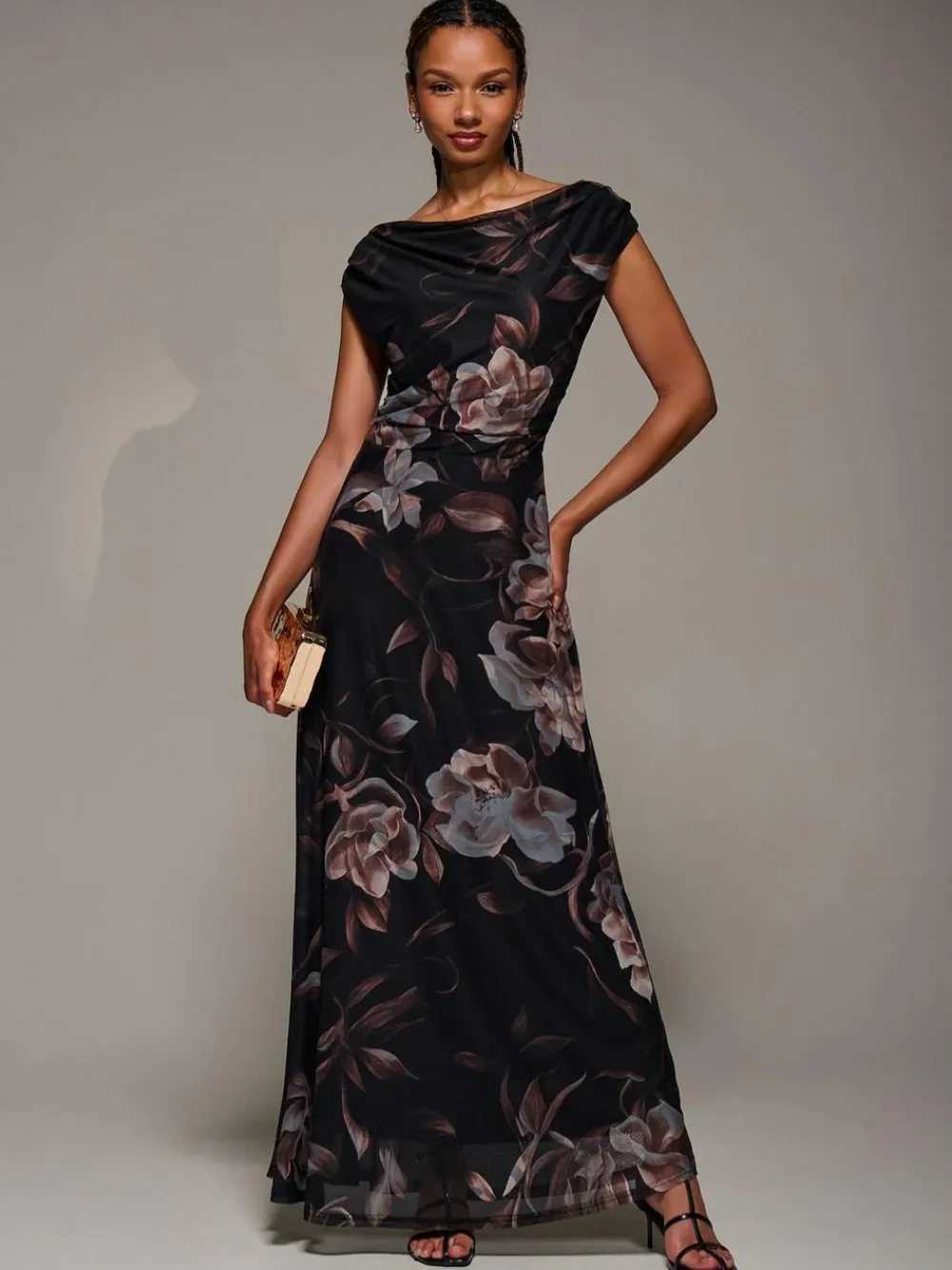 Jolie Moi Asymmetric Neck Mesh Maxi Dress^Women Maxi Dresses