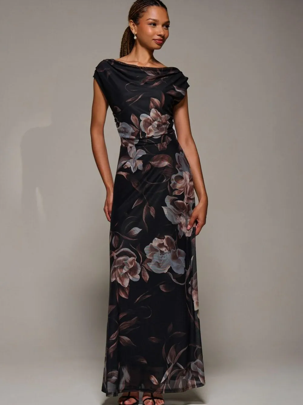 Jolie Moi Asymmetric Neck Mesh Maxi Dress^Women Maxi Dresses