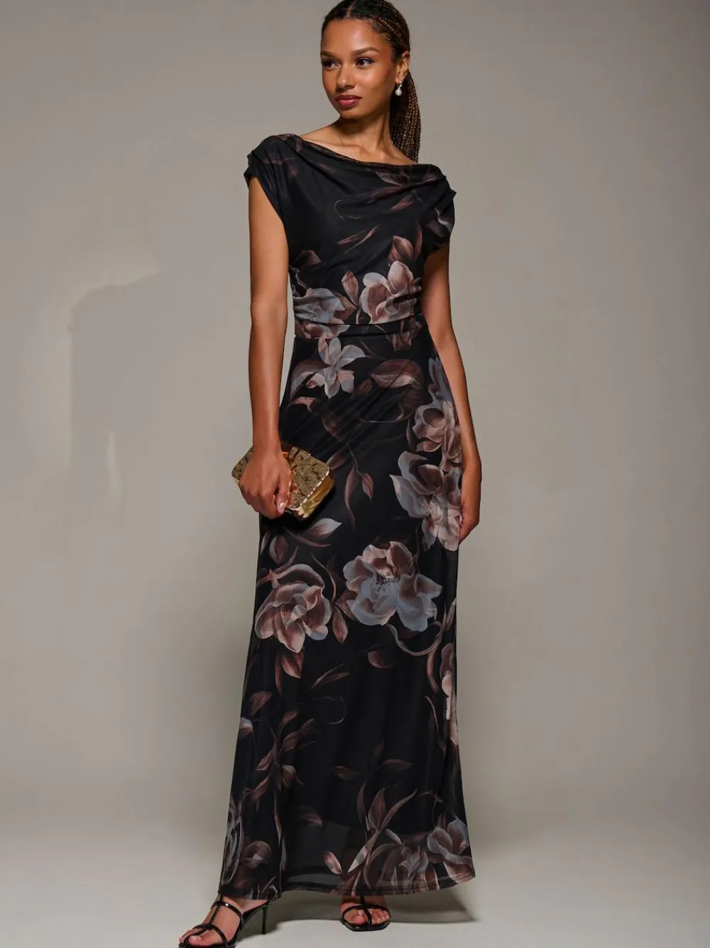 Jolie Moi Asymmetric Neck Mesh Maxi Dress^Women Maxi Dresses