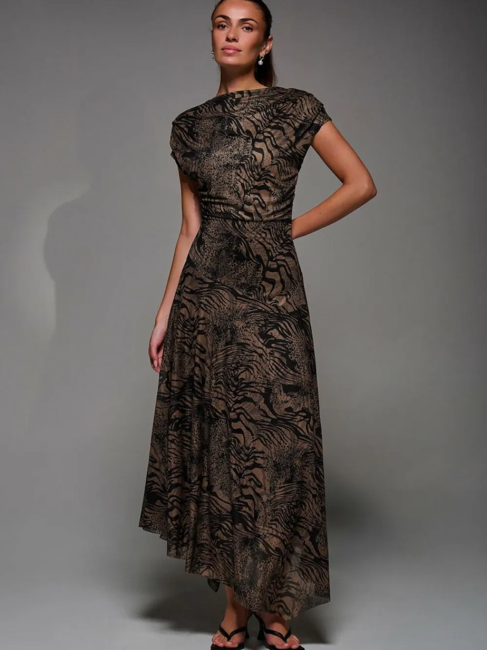 Best Jolie Moi Asymmetrical Draped Slash Neck Midaxi Dress Brown