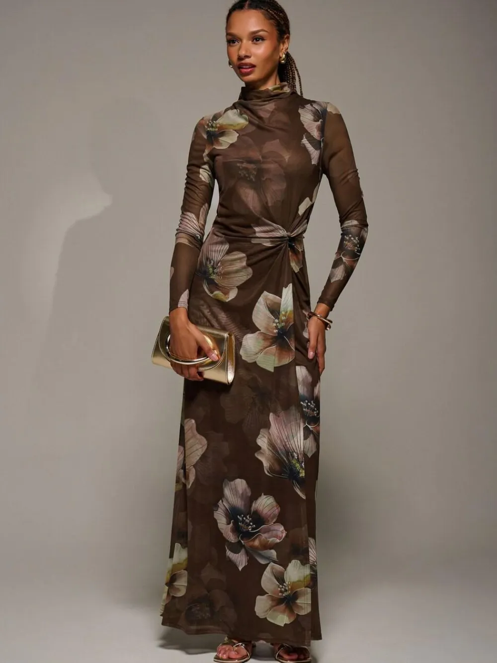 Jolie Moi High Neck Long Sleeve Mesh Maxi Dress^Women Maxi Dresses