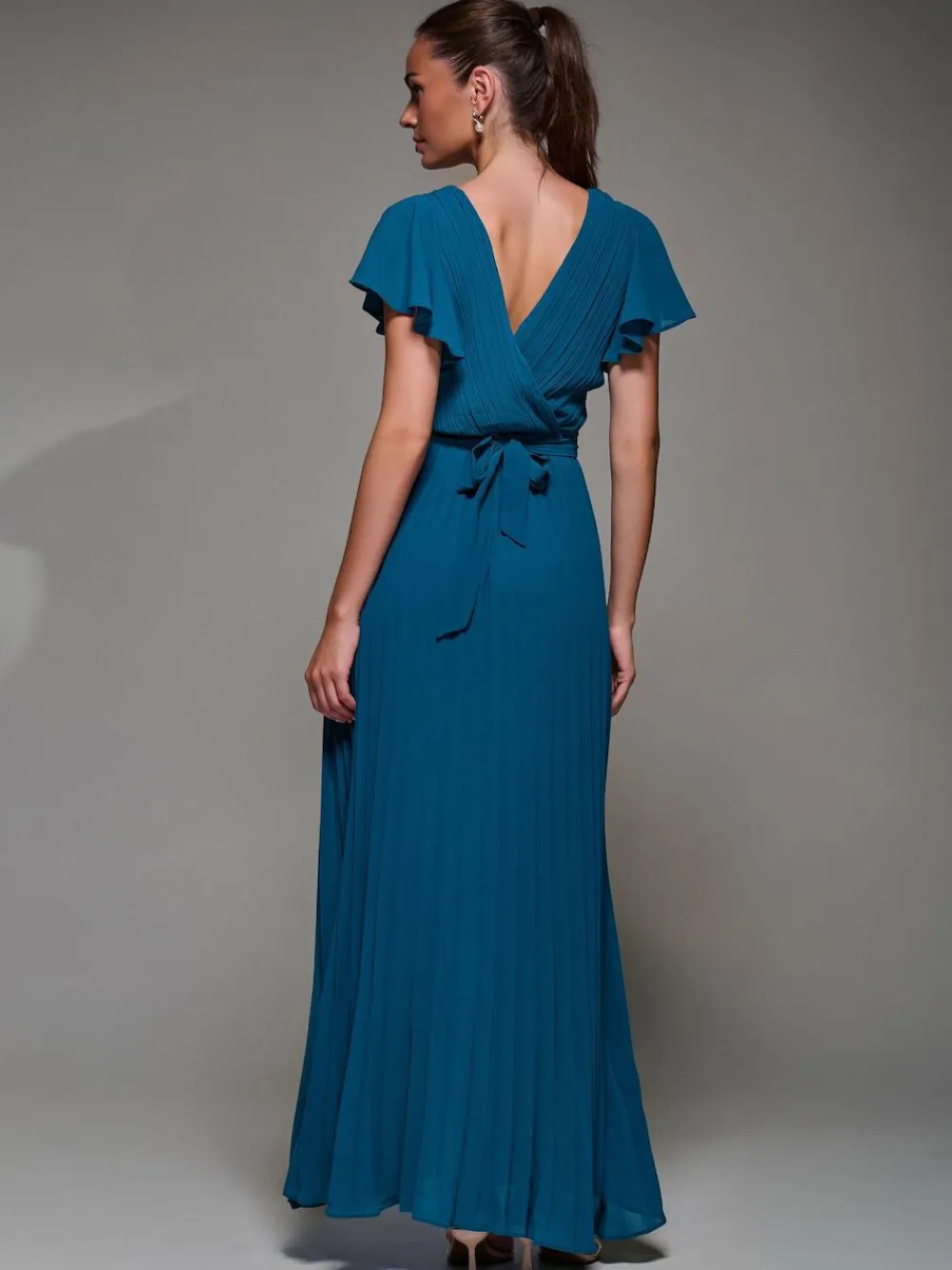 Clearance Jolie Moi Pleated Frill Detail Chiffon Maxi Dress Green