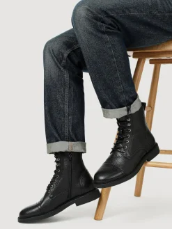 Online Jones Bootmaker Davide Leather Wide Fit Military Boots Black