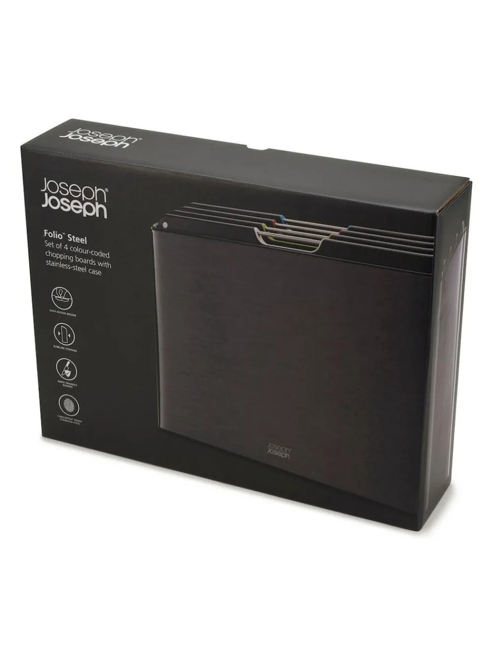 Joseph Joseph 4 Piece Black Folio Steel Carbon Black Chopping Board Set^ Branded Kitchenware