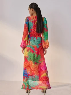 Next Kew Collection Bright Floral Occasion Long Sleeve Wrap Midi Dress^Women Occasion Dresses|Maxi Dresses