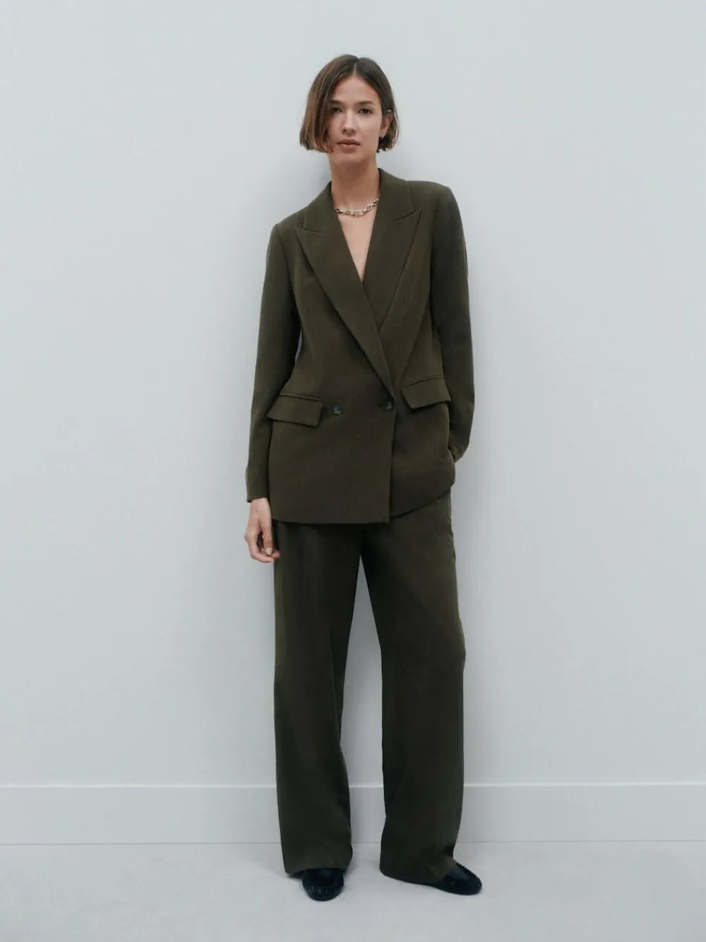 Hot Next Khaki Green Crosshatch Elastic Waist Wide Leg Trousers