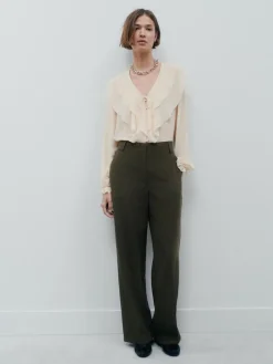 Hot Next Khaki Green Crosshatch Elastic Waist Wide Leg Trousers
