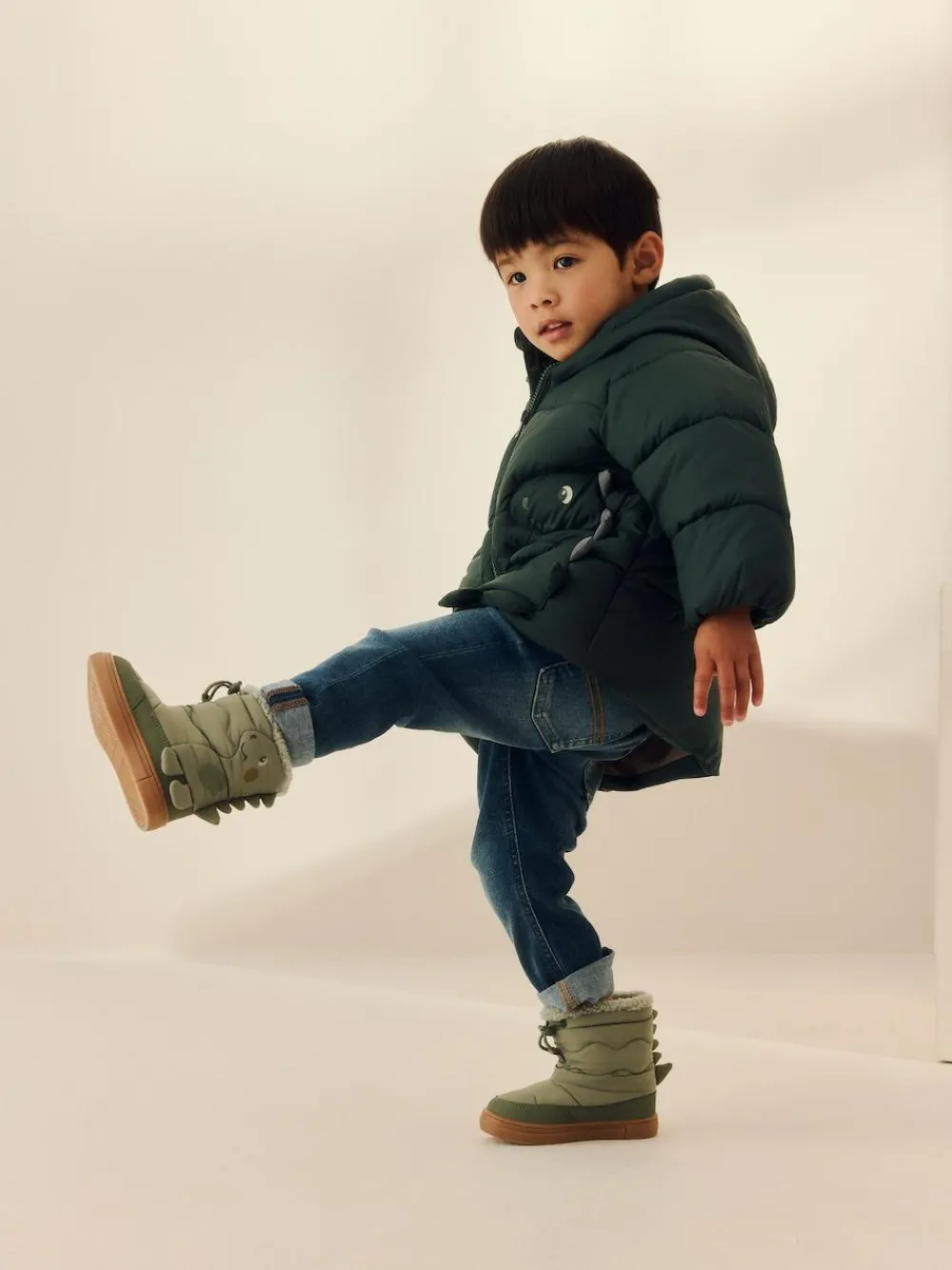 Discount Next Khaki Green Dinosaur Pocket Padded Coat (3mths-7yrs)