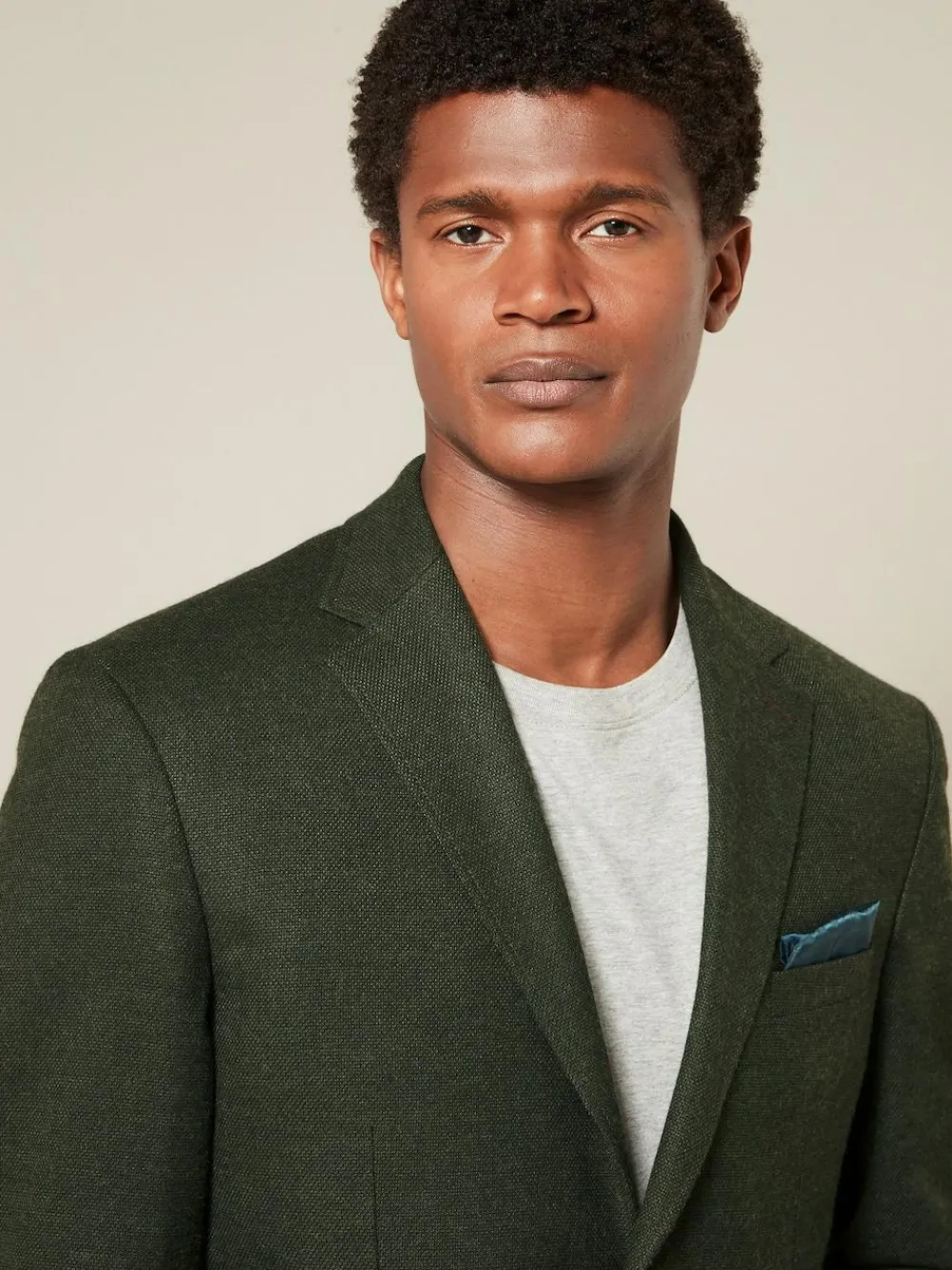 Hot Next Regular Fit Textured Smart Blazer Khaki Green