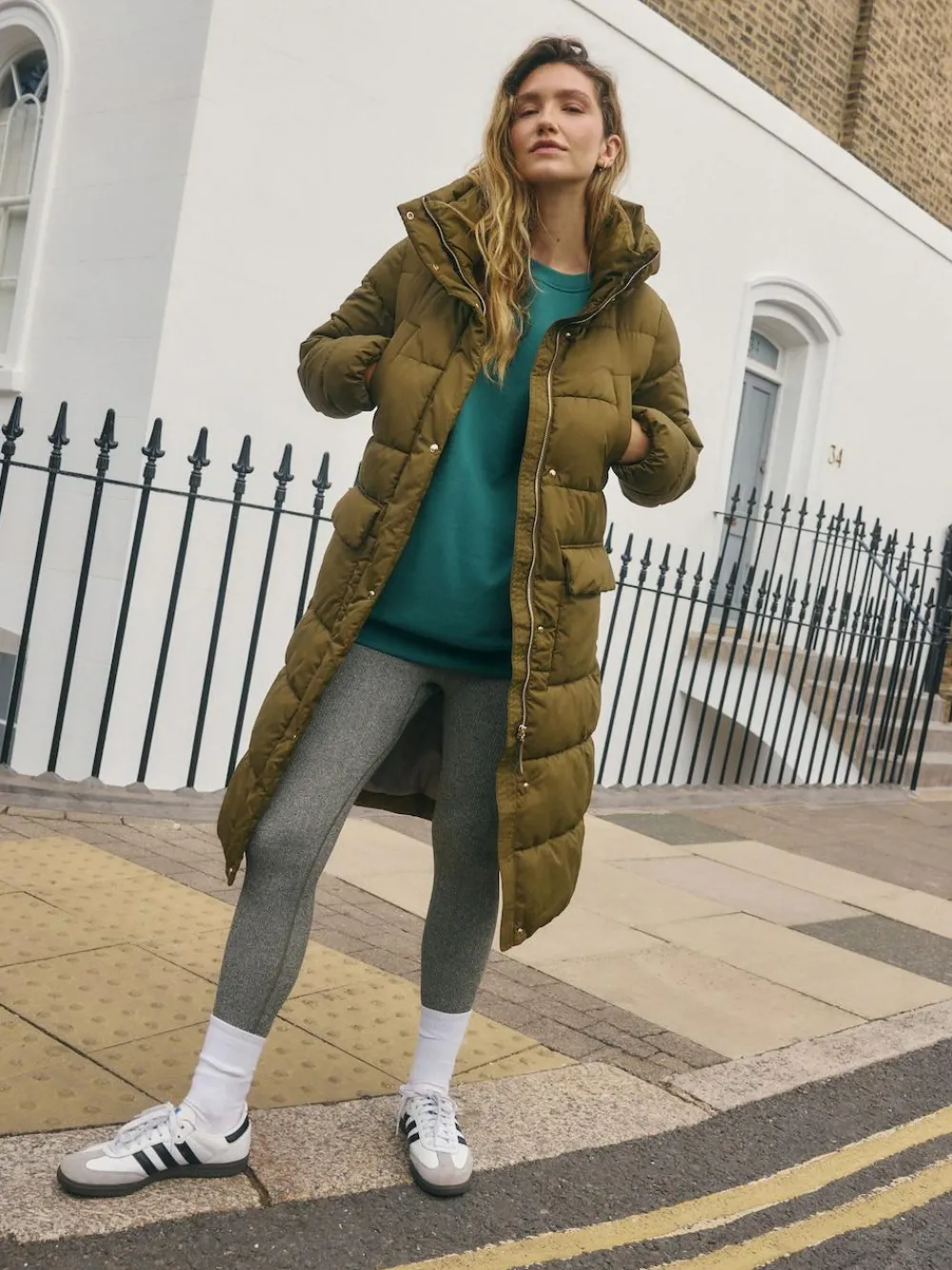 Hot Next Khaki Green Shower Resistant Padded Hooded Longline Coat