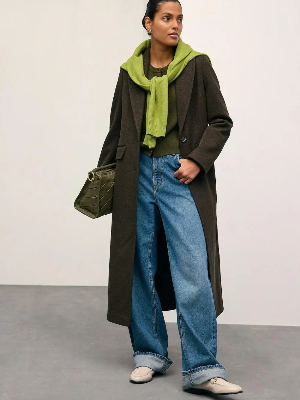 Next Khaki Green Slim Supersoft Crew Neck Cardigan with Wool^Women Knitwear|Knitwear