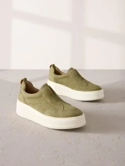 Next Slip On Signature Leather Chunky Wedge Platform Trainers^Women Sneakers