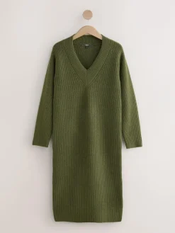 Next Super Soft V-Neck Midi Dress With Wool^Women Dresses|Midi Dresses
