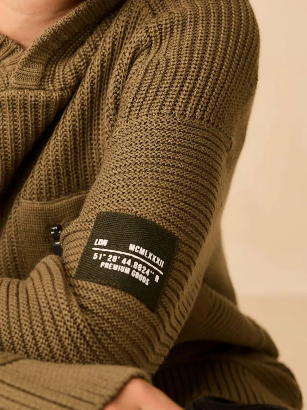 Next Khaki Green Utility Knitted Hoodie (3-16yrs)^BOY Knitwear & Sweaters|Knitwear
