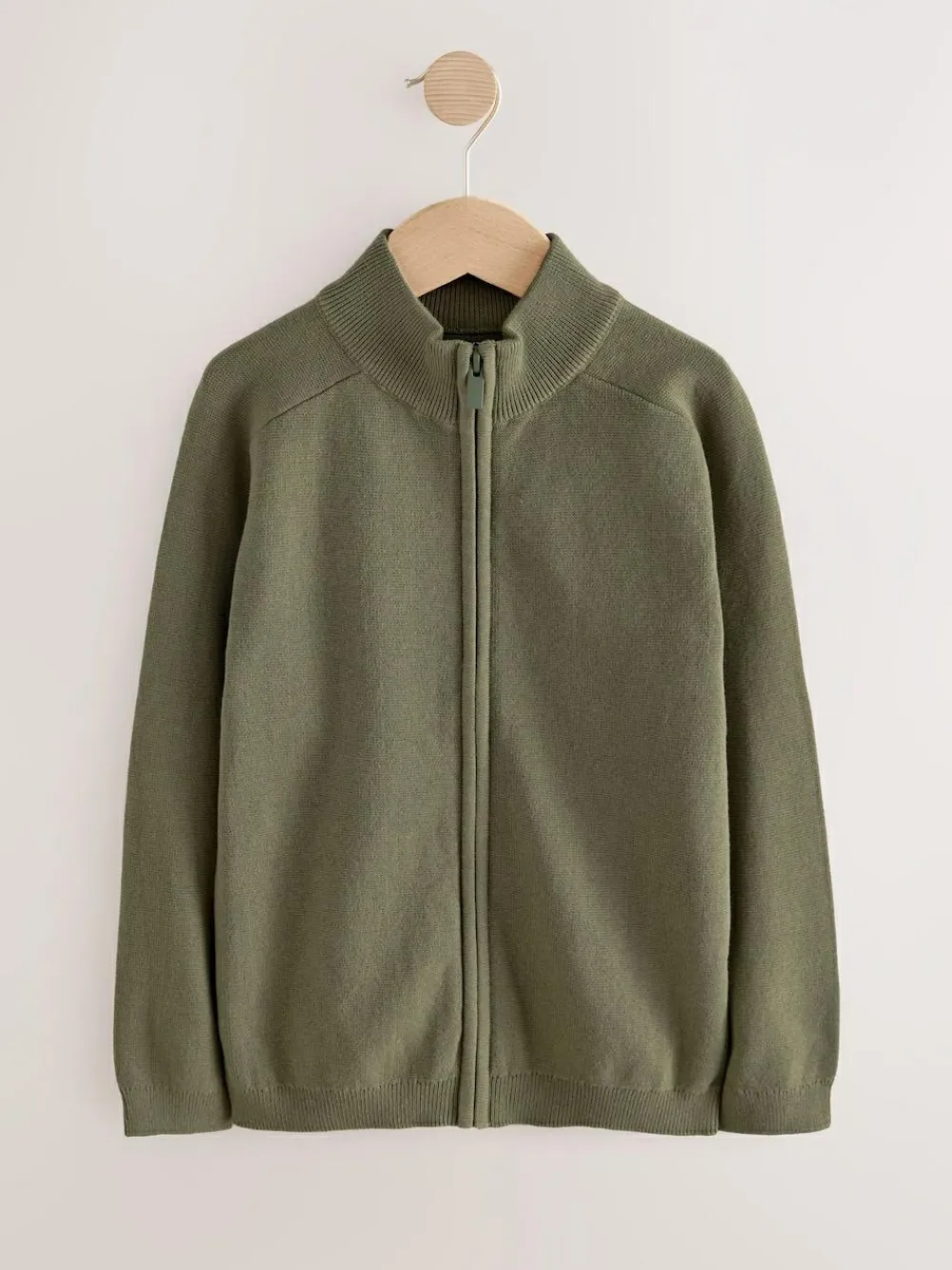 Next Khaki Green Zip Through Knitted Cardigan (3-16yrs)^BOY Knitwear & Sweaters|Knitwear